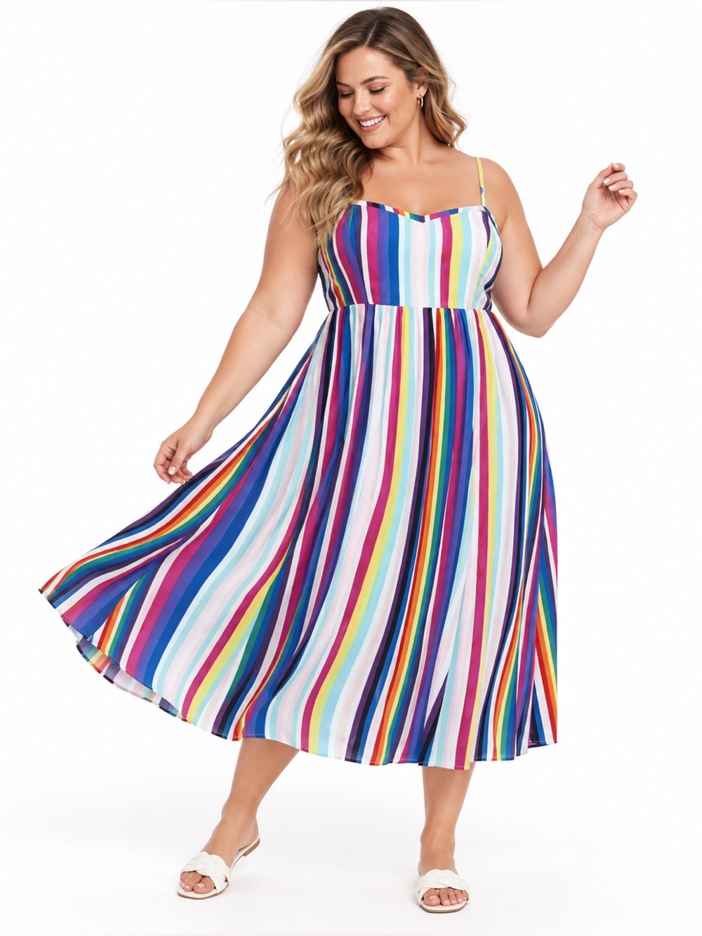 Torrid 4X Pride Rainbow Stripe Sundress Adjustable Strap Plus Size Dress Pockets